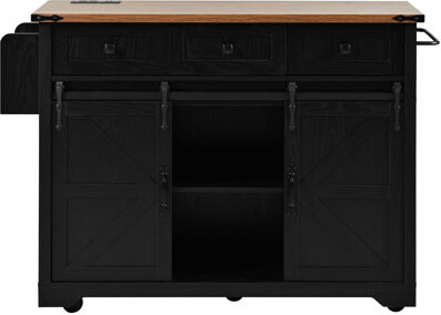 August Grove Rolling Kitchen Island With 2 Sliding Barn Doors 53.7\