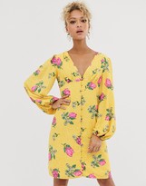 Thumbnail for your product : NEVER FULLY DRESSED button through mini dress with blouson sleeve in multi floral print