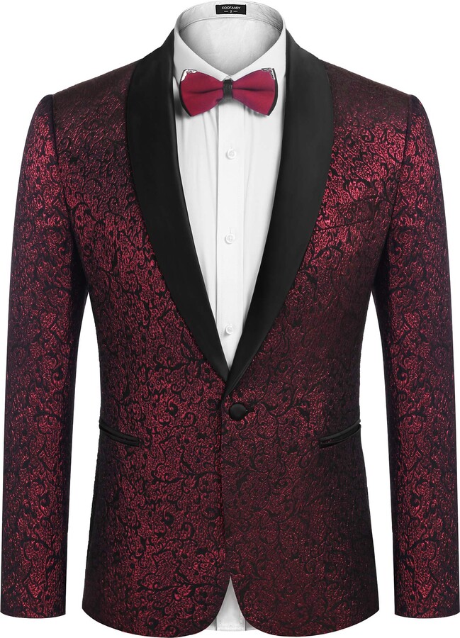 COOFANDY Men's Floral Suit Jacket One Button Stylish Jacquard Dinner
