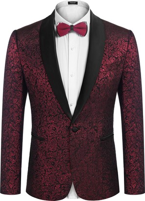 COOFANDY Men's Floral Suit Jacket One Button Stylish Jacquard Dinner ...