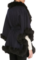 Thumbnail for your product : Sofia Cashmere Fox Fur-Trimmed Reversible Belted Cape, Blue/Black
