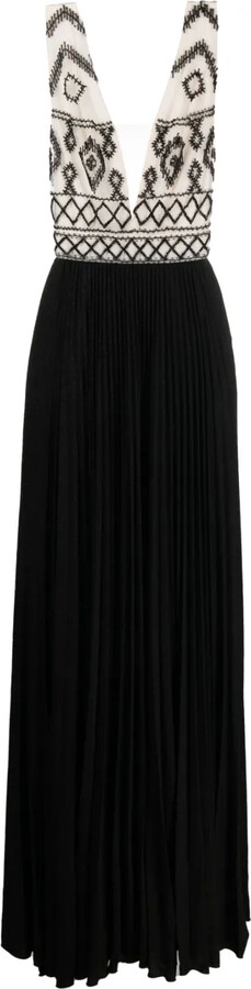 Elisabetta Franchi rhombus-embroidered V-neck gown