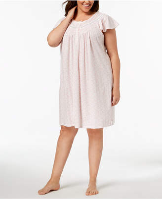 Miss Elaine Plus Size Knit Picot-Trim Nightgown