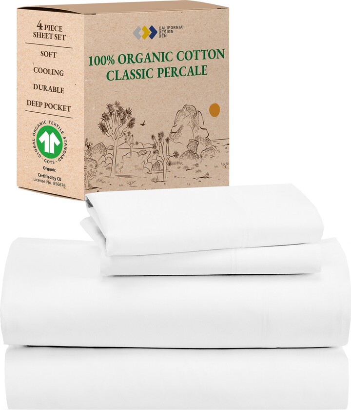 California Design Den 100% Organic Cotton Sheets Set, Percale Bed Sheet