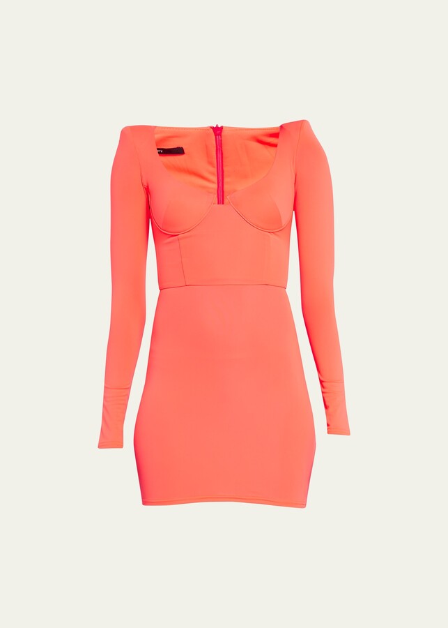Alex Perry Lycra Long-Sleeve Scoop Cup Mini Dress - ShopStyle