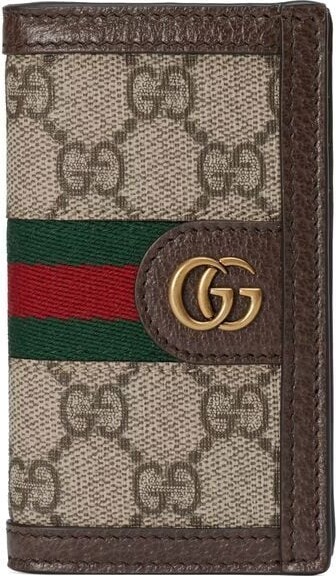 Gucci Stripe Logo Leather Card Case Wallet Black Pony-style calfskin  ref.683503 - Joli Closet