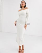 Thumbnail for your product : ASOS DESIGN long sleeve bardot rib midi dress