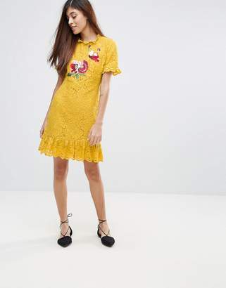 Whistles Embroidered Lace Frill Hem Shift Dress
