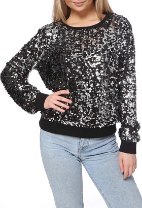 Anna-Kaci Womens Sequin Long Sleeve Front Zip Jacket with Ribbed Cuffs