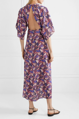 JALINE Kelly Open-back Printed Silk Crepe De Chine Midi Dress - Purple