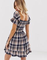 Thumbnail for your product : Wednesday's Girl mini dress with shirring and puff sleeves in check