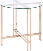 Stylish Round End Table In Champagne With Clear Glass Top - Elegant Addition Champagne Transparent Decor