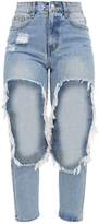 Thumbnail for your product : PrettyLittleThing Light Wash Extreme Open Thigh Straight Leg Jean