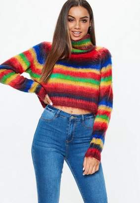 Missguided Rainbow Stripe Brushed Cropped Jumper