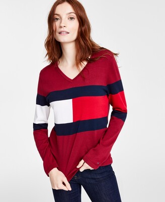 Tommy Hilfiger Ivy Logo V-Neck Cotton Sweater, Created for Macy's -  ShopStyle