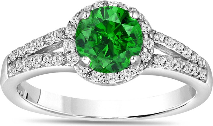 Etsy Green Diamond Engagement Ring Vs2 1.03 Carat 14K White Gold Halo Certified Handmade