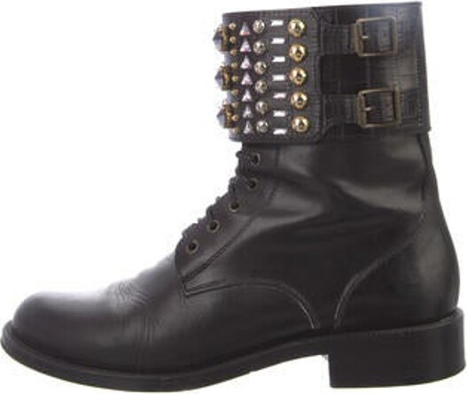 Rene Caovilla Leather Studded Accents Combat Boots - ShopStyle