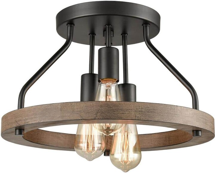 CLAXY 16.93 in. 3-Light Black Flush Mount with No Glass Shade and No Light Bulb Type Included (1-Pack)