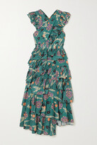 Thumbnail for your product : Ulla Johnson Aurore Tiered Floral-print Cotton-poplin Dress - Blue