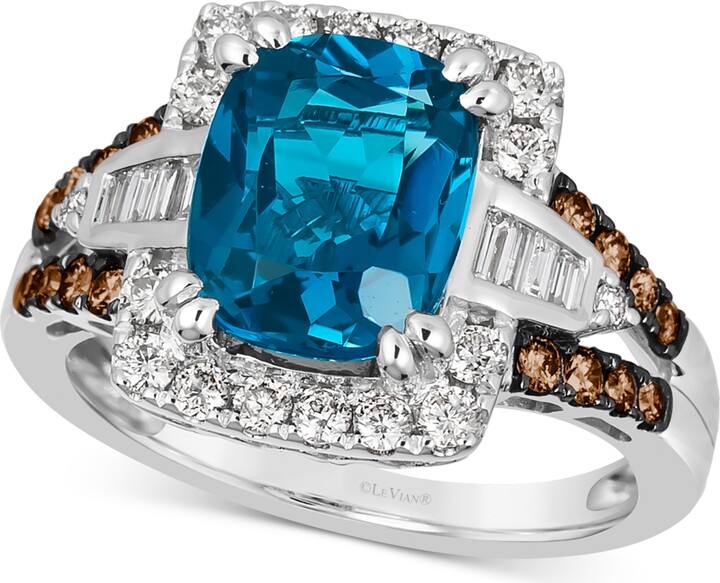 LeVian Chocolatier Deep Sea Blue Topaz (2-1/2 ct. t.w.) & Diamond (5/8 ct. t.w.) Halo Ring in 14k White Gold