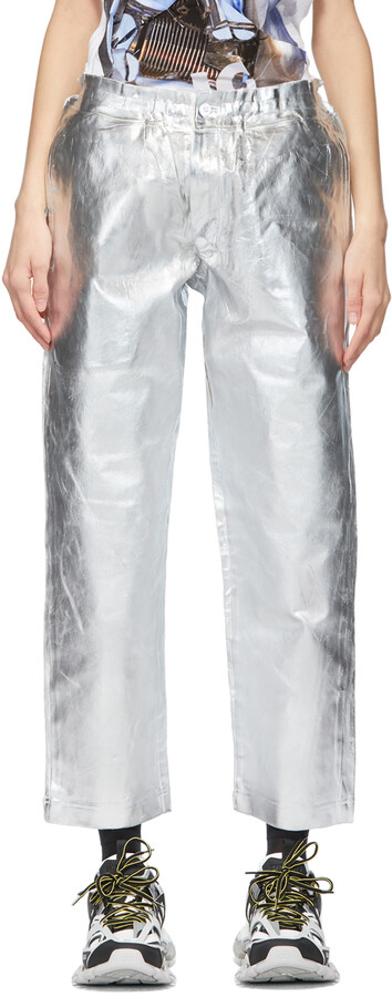 Comme des Garçons Homme Plus White & Silver Foil Jeans - ShopStyle
