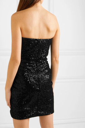 Saint Laurent Strapless Ruched Sequined Velvet Mini Dress - Black