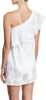 Thumbnail for your product : Milly Cotton Eyelet One-Shoulder Coverup Dress, White
