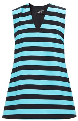 ELZINGA V-neck Striped A-line Mini Dress - Blue Multi
