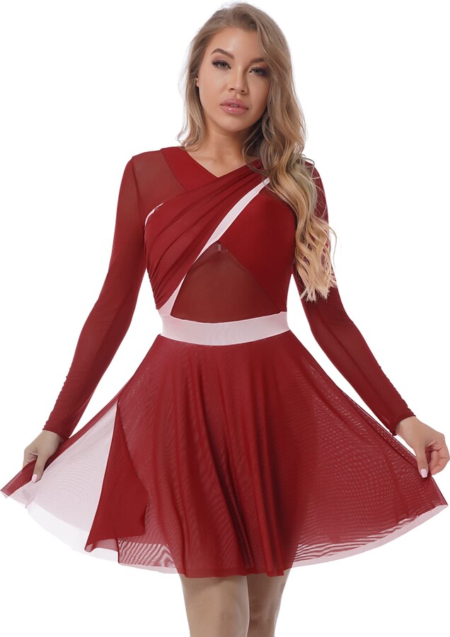 TSSOE Women Adult Lyrical Dance Dress Color Block Sleeveless Leotard