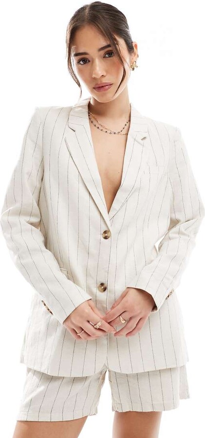 Blazer VERO MODA Vmmindy En Lin Ample - Manches Longues, Coupe Loose, Pour Femme, Style Décontracté Chic