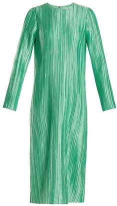 Tibi Plisse Pleated Long Sleeved Midi Dress - Womens - Green