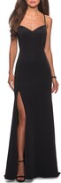 Thumbnail for your product : La Femme Sweetheart Cross-Back Jersey Gown with Slit