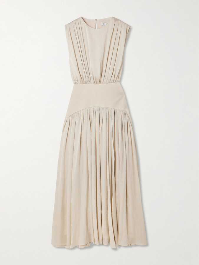 Abadia - Suri Gathered Plissé-satin Gown - Brown