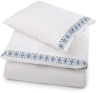 Lexington Poplin Duvet with Embroidery - White/Blue - Double