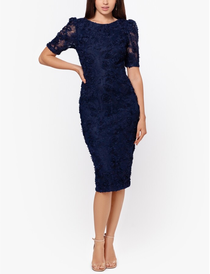 navy cocktail dress with sleeves