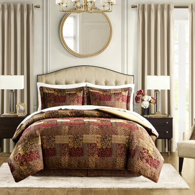 IntrospectiveIncline 4 Piece Comforter In Brown For King Bed With Fillings Delicate Details