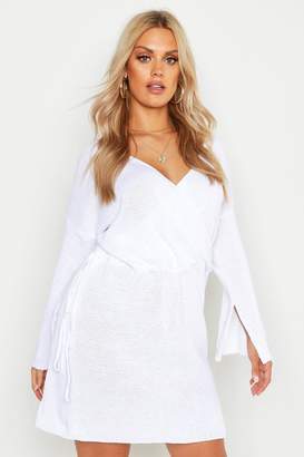 boohoo Plus Off Shoulder Wrap Knitted Dress