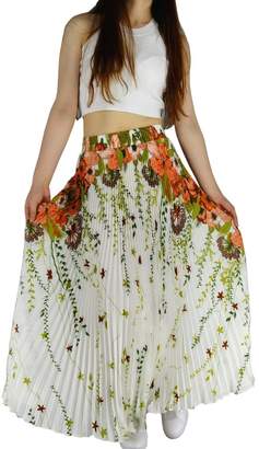 YSJ Womens Pleated Long Maxi Skirt - 35.4" Chiffon Floral Vintage Bohemian Full Skirts