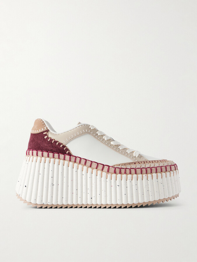 Chloé Nama Suede-trimmed Leather Platform Sneakers - Neutrals