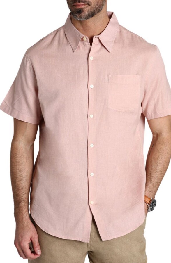 Jachs Solid Short Sleeve Cotton & Linen Button-Up Shirt