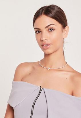 Missguided Diamante Detail Choker Necklace Silver