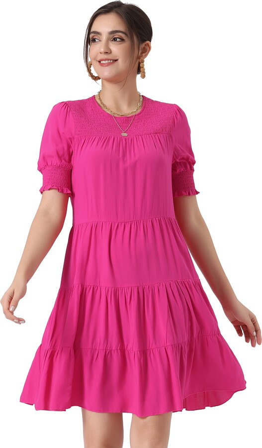 DARING DIVA Babydoll Swing Dress Tiered Tunic Dress XS Hot Pink
