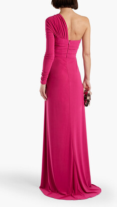 Monique Lhuillier One-shoulder pleated stretch-jersey gown