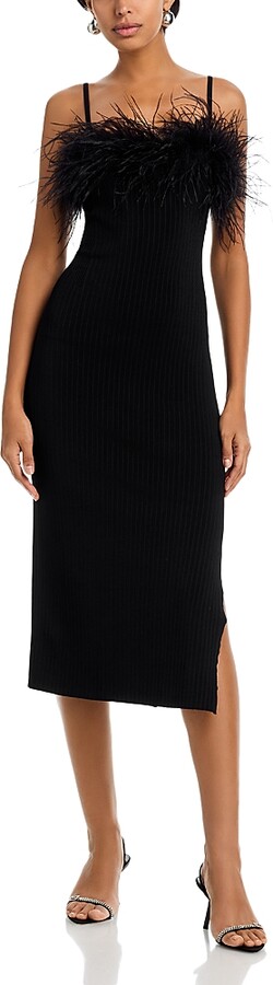 Milly Robena Feather Embellished Ribbed Midi Dress