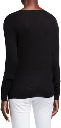 Neiman Marcus Super Fine Silk/Cashmere Crewneck Side-Tie Long-Sleeve Sweater