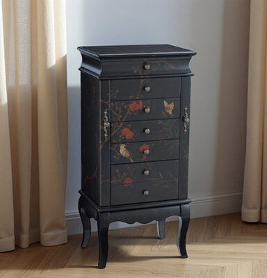 Bloomsbury Market Vintage-Style Rubberwood Painted Jewelry Cabinet