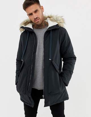 Pull&Bear borg lined parka in blue