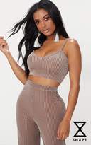 Thumbnail for your product : PrettyLittleThing Shape Taupe Striped Velvet Crop Top