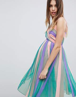 ASOS Maternity MATERNITY Colourblock Mesh Fit and Flare Midi Dress