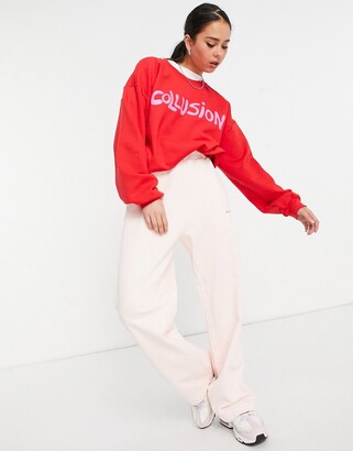 Collusion oversized branded sweatshirt co-ord in red